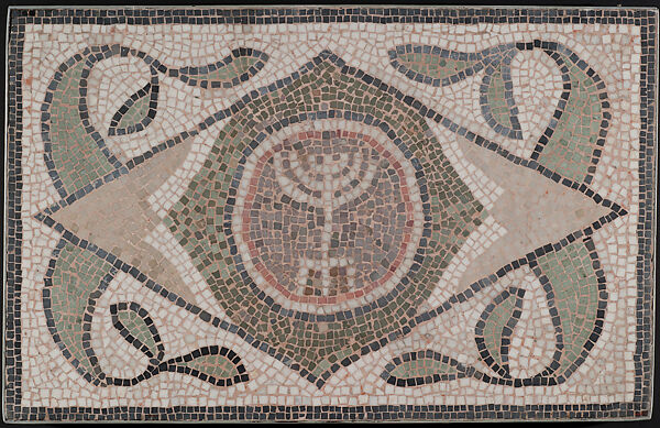 Mosaic of Menorah, Stone tesserae, North African (Hammam Lif, Tunisia)