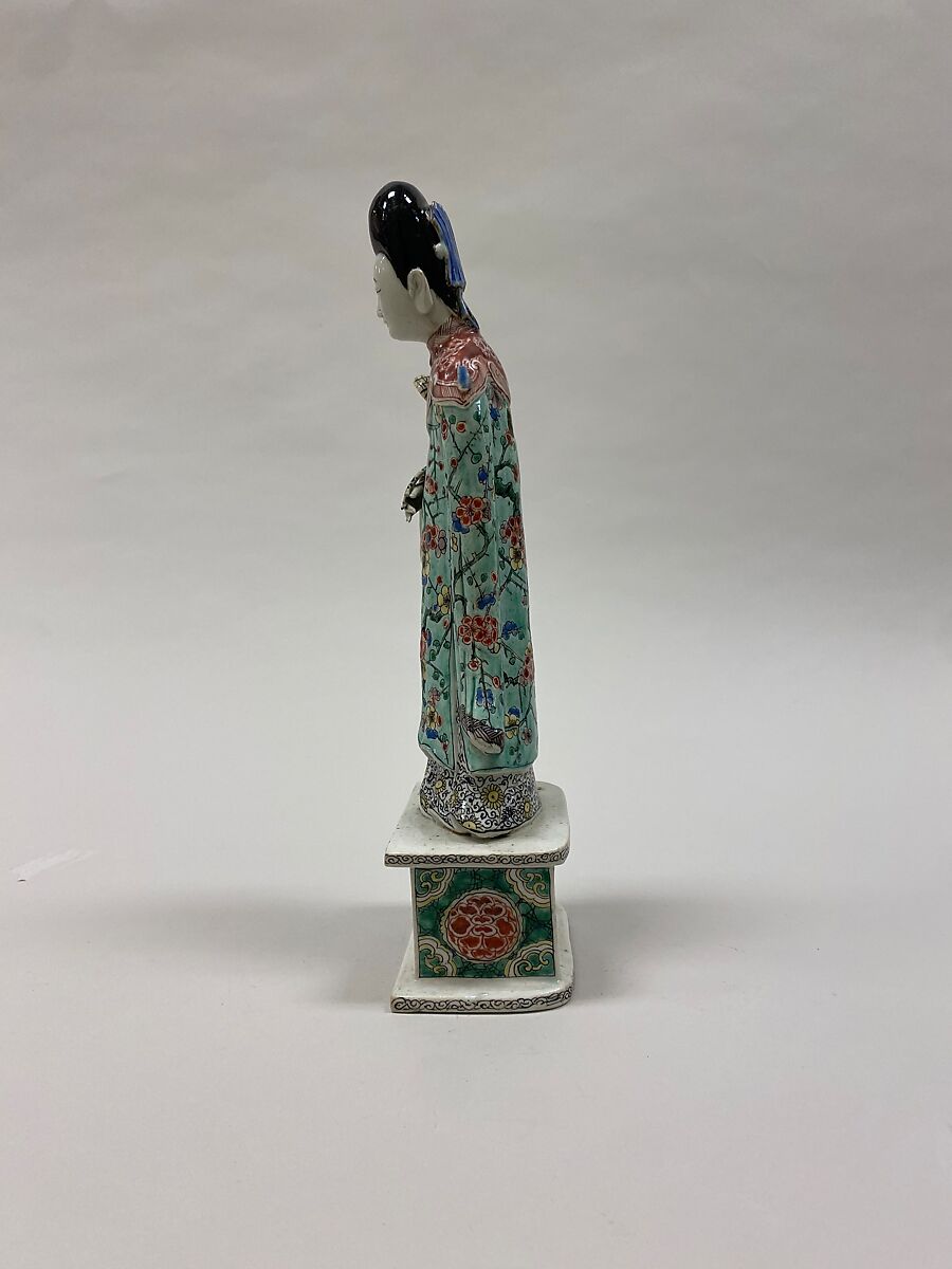 Figure of He Xiangu, one of the Eight Immortals, Biscuit with polychrome enamels (Jingdezhen ware), China