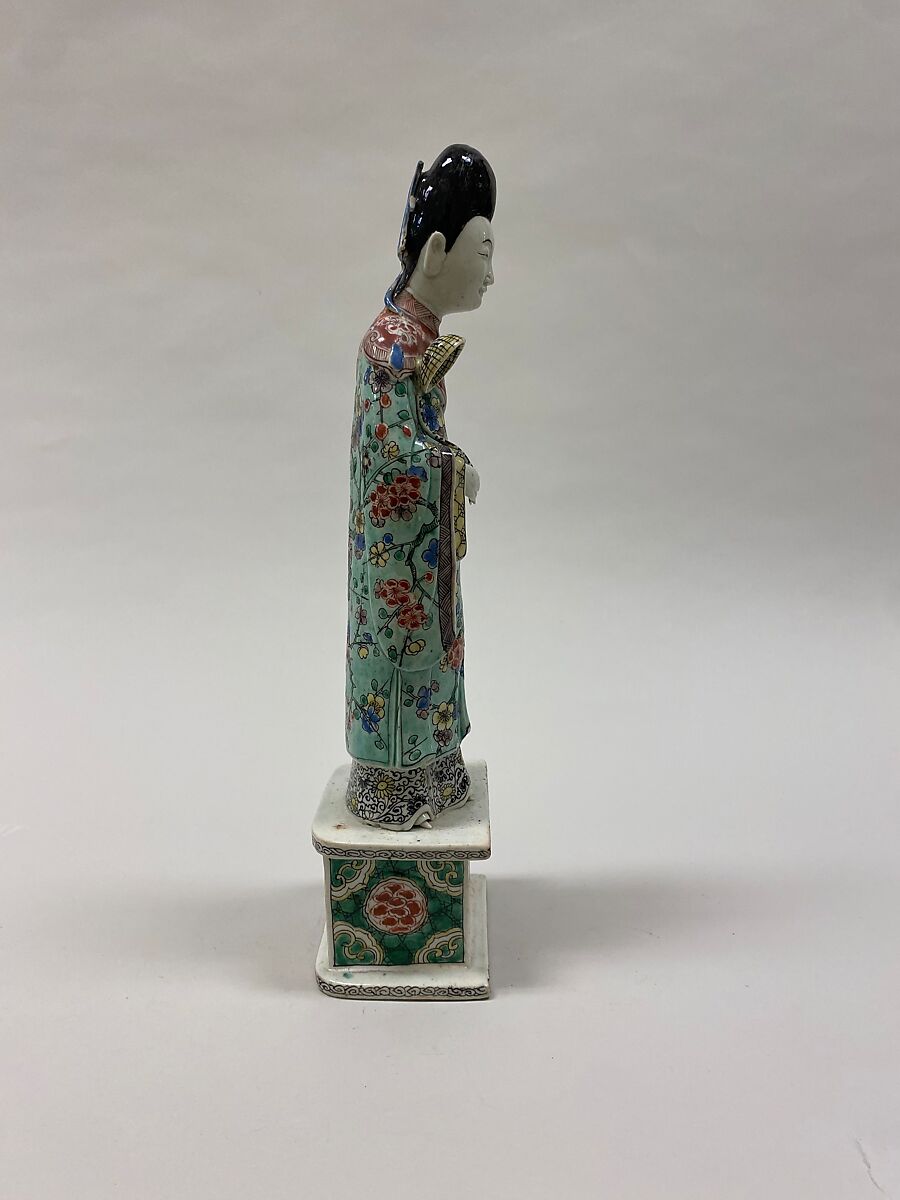 Figure of He Xiangu, one of the Eight Immortals, Biscuit with polychrome enamels (Jingdezhen ware), China