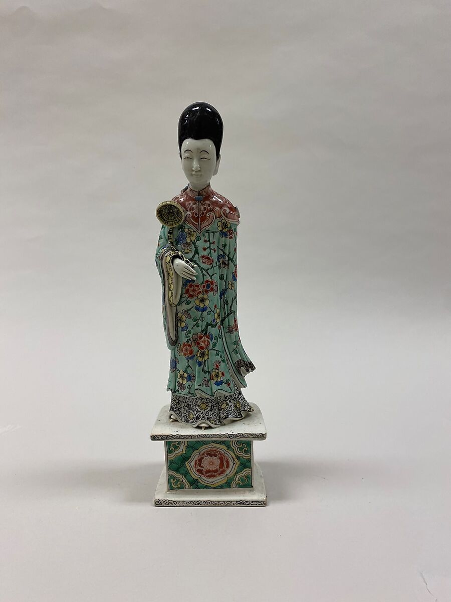 Figure of He Xiangu, one of the Eight Immortals, Biscuit with polychrome enamels (Jingdezhen ware), China 