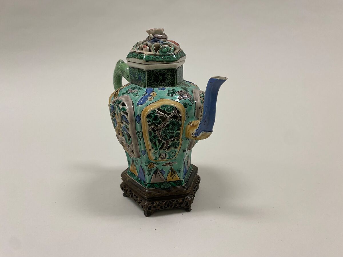 Wine pot, Porcelain painted in polychrome enamels over the biscuit (Jingdezhen ware), China