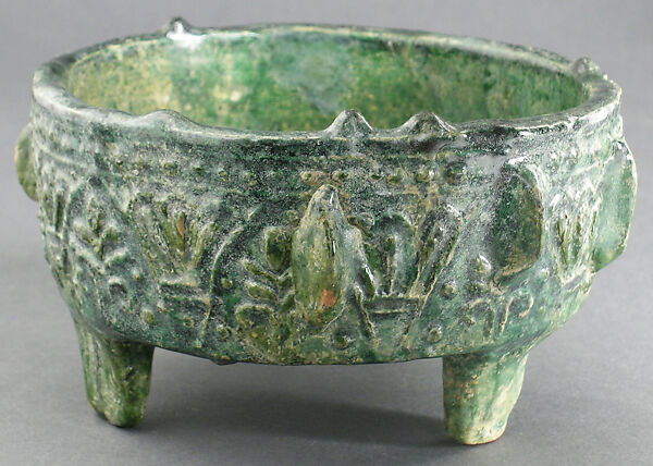 Footed Bowl, Ceramic, earthenware; molded with applied decoration and glazed 