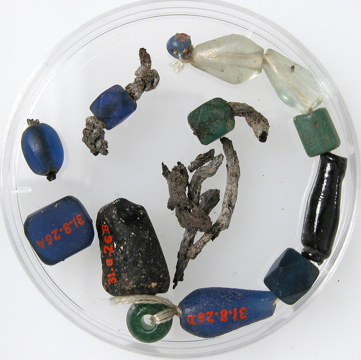 Beads and String Fragments, Glass, string, Coptic 