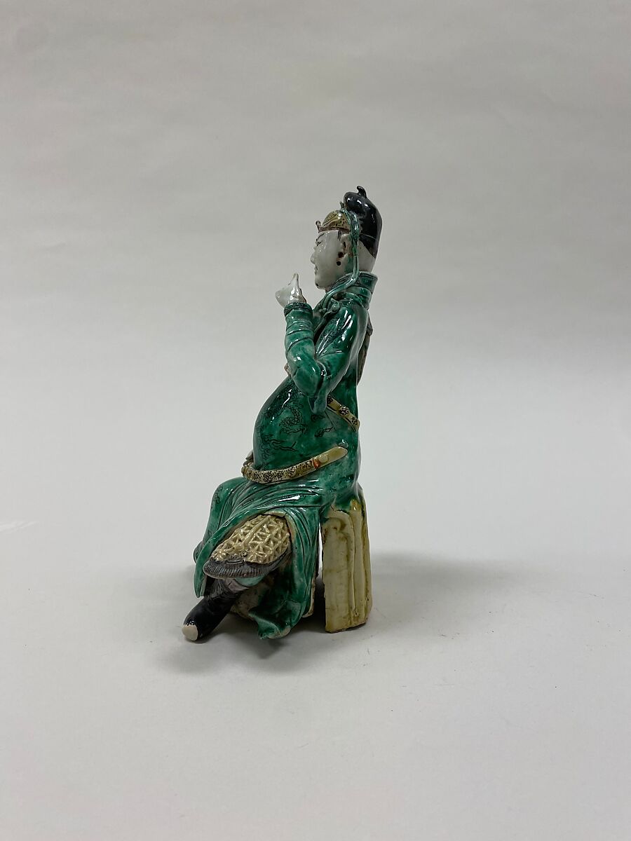 Figure of Guan Yu, a guardian deity, Biscuit with polychrome enamels (Jingdezhen ware), China