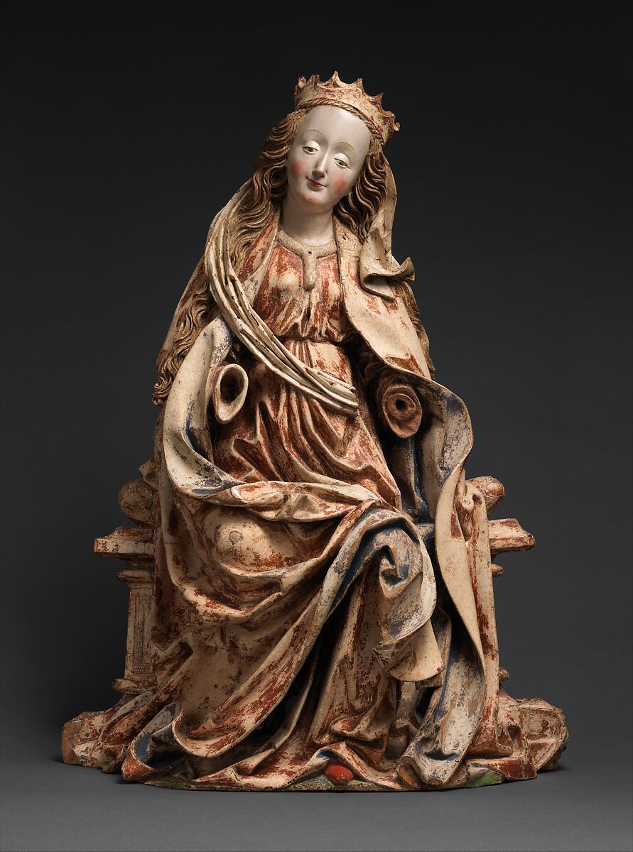 Enthroned Virgin, Limewood with gesso, paint and gilding, Austrian 