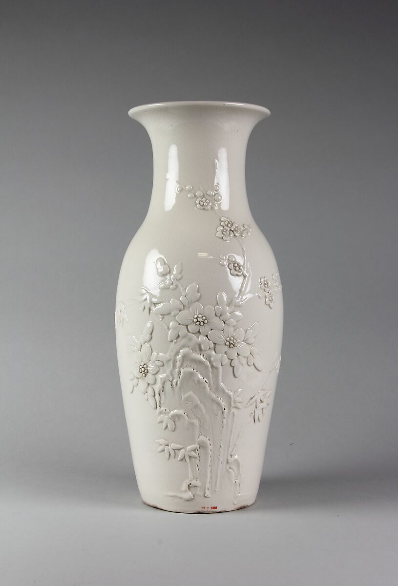 Vase with flowers, Porcelain with relief decoration (Jingdezhen ware), China 