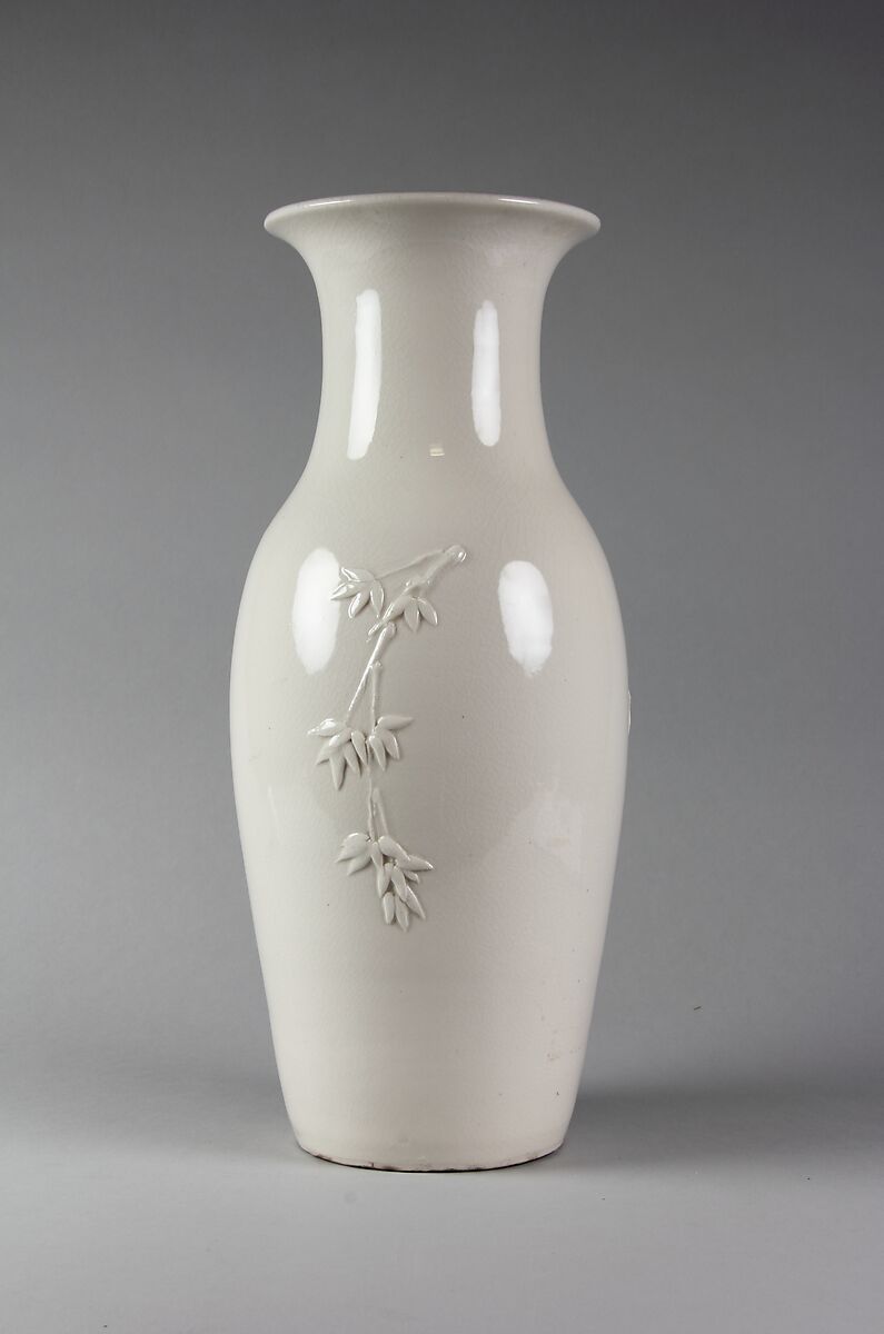 Vase with plum blossom and bamboo, Porcelain with relief decoration (Jingdezhen ware), China