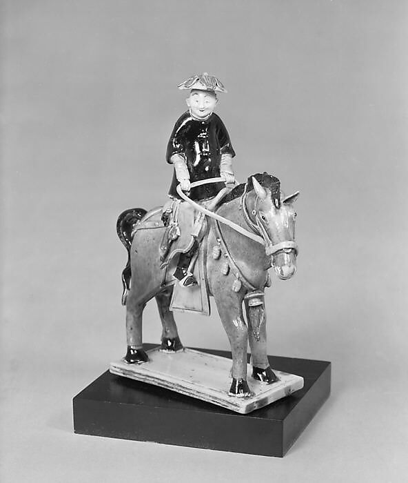 Figure of Gentleman on Horseback, Porcelain decorated with enamels on the biscuit, China 
