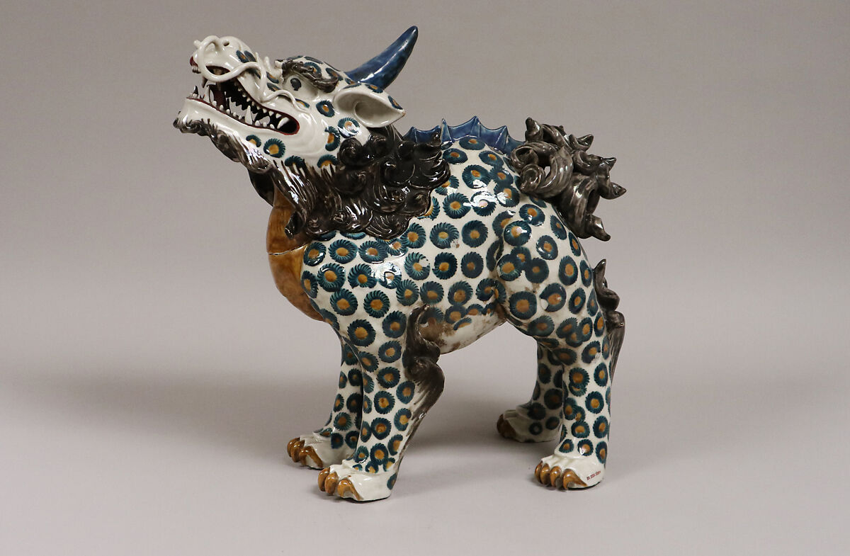 Censer in the form of a Kirin, Porcelain decorated in enamels; (Middle-period renaissance Kutani ware), Japan