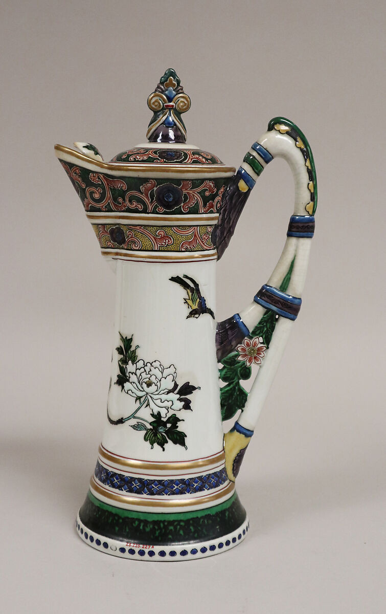 Ewer with Cover, White porcelain decorated with enamels (Hizen ware, Kutani type), Japan
