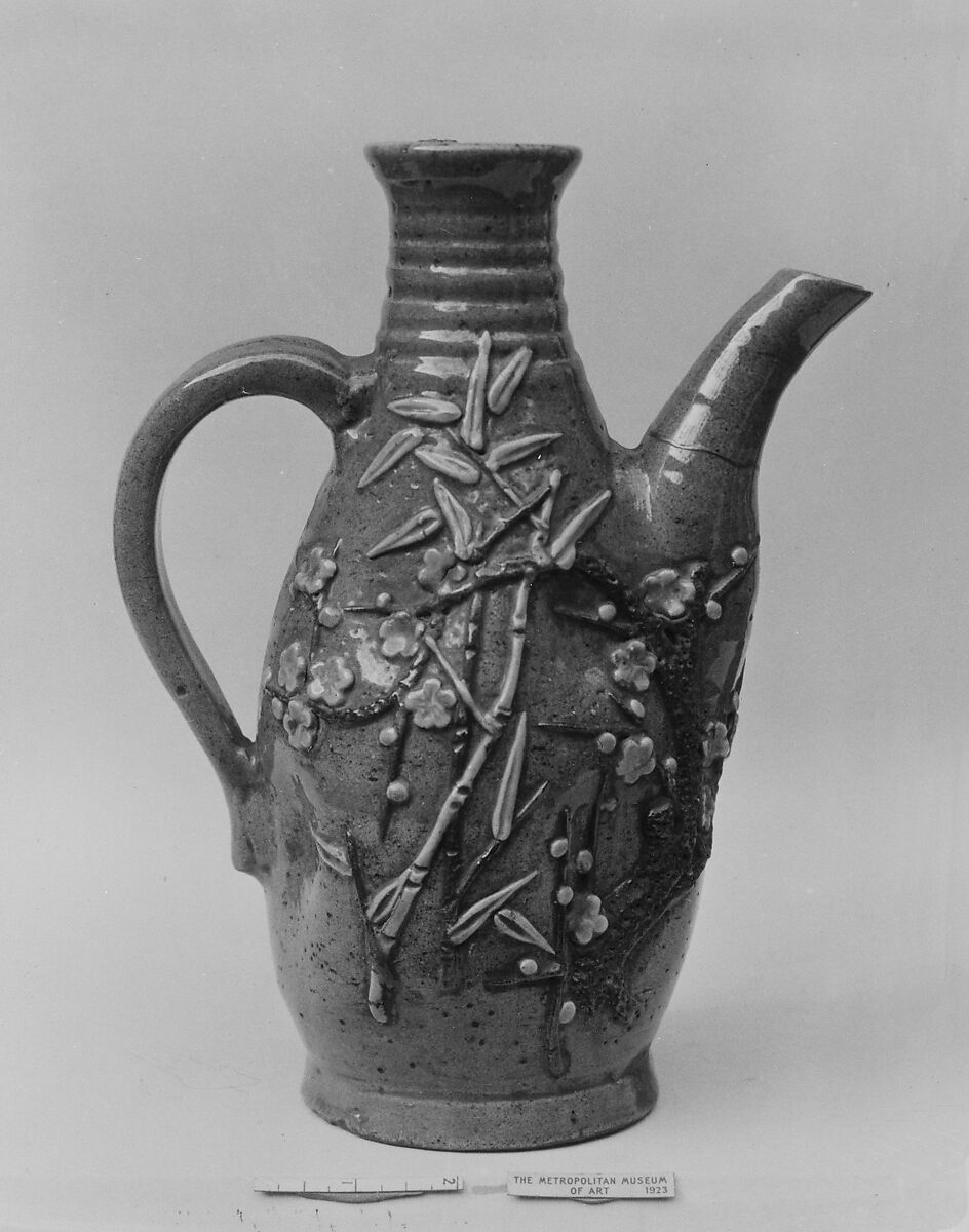 Water pot, Pottery covered with glaze; decorated in high relief (Soma ware), Japan 