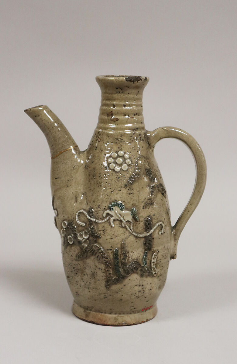 Water pot, Pottery covered with glaze; decorated in high relief (Soma ware), Japan