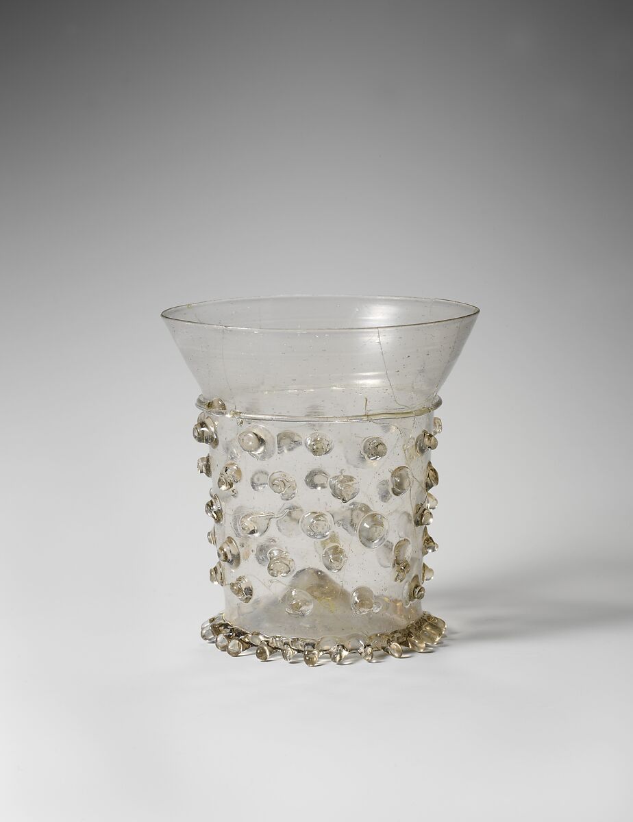 Beaker, Free-blown glass with applied decoration, German or Swiss 