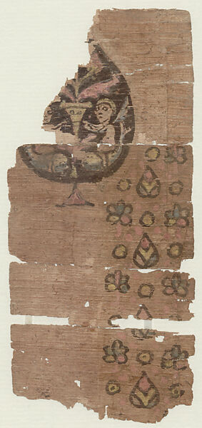Pattern Sheet with Scattered Design, Dark brown ink with yellow, red, blue, and black paint on papyrus 