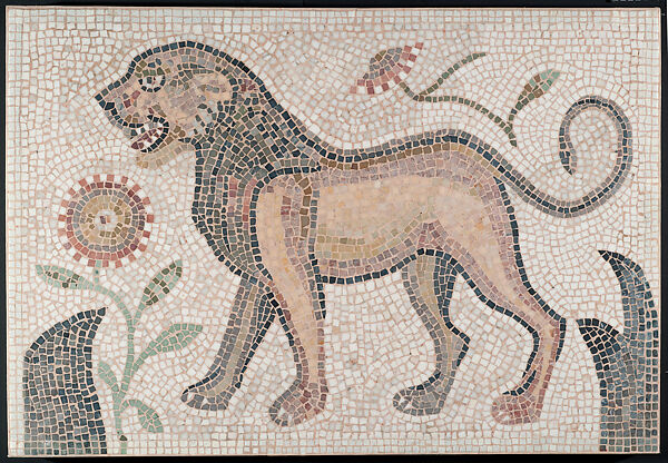 Mosaic with Lion, Stone tesserae, North African (Hammam Lif, Tunisia) 