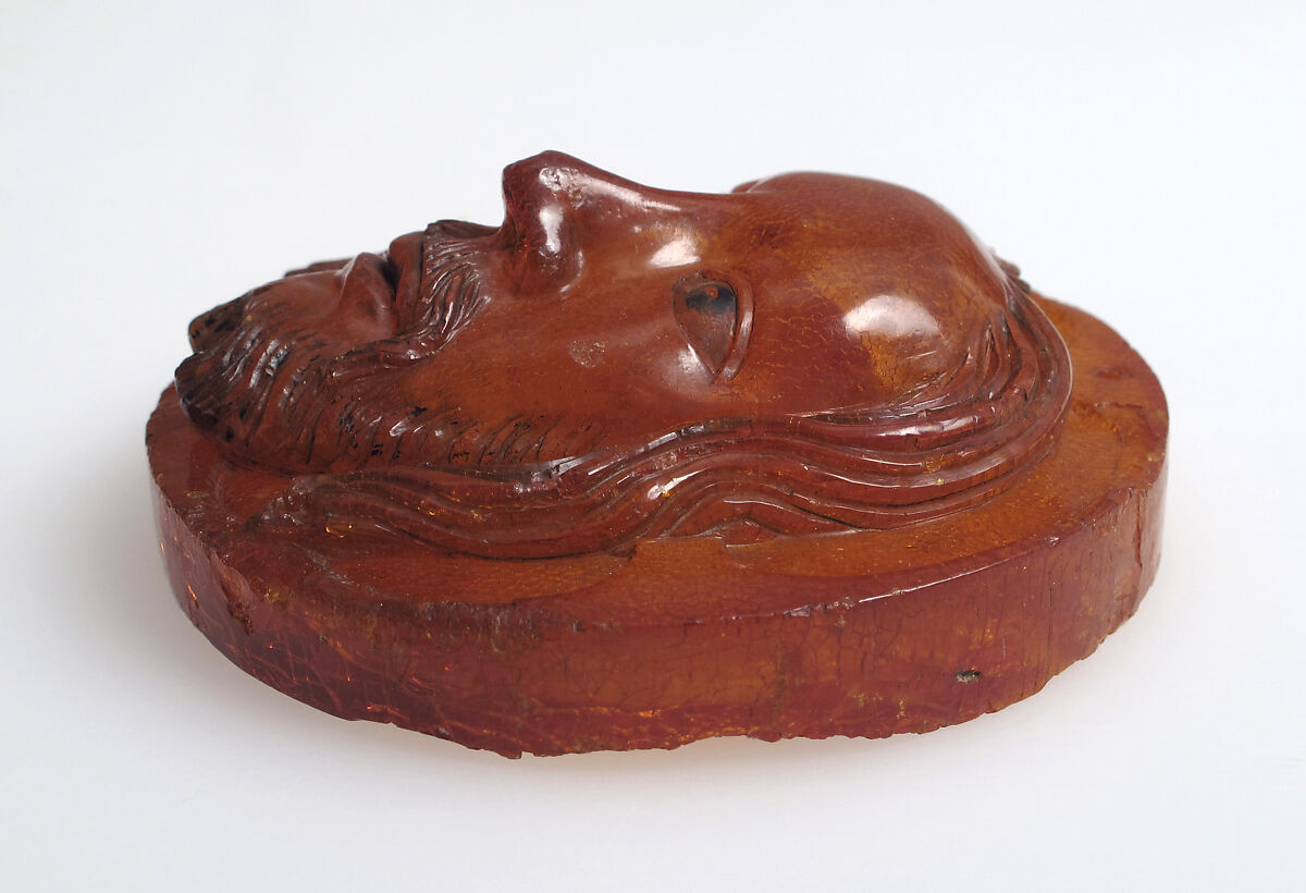 Medallion with the Face of Christ, Baltic amber with traces of paint, Polish