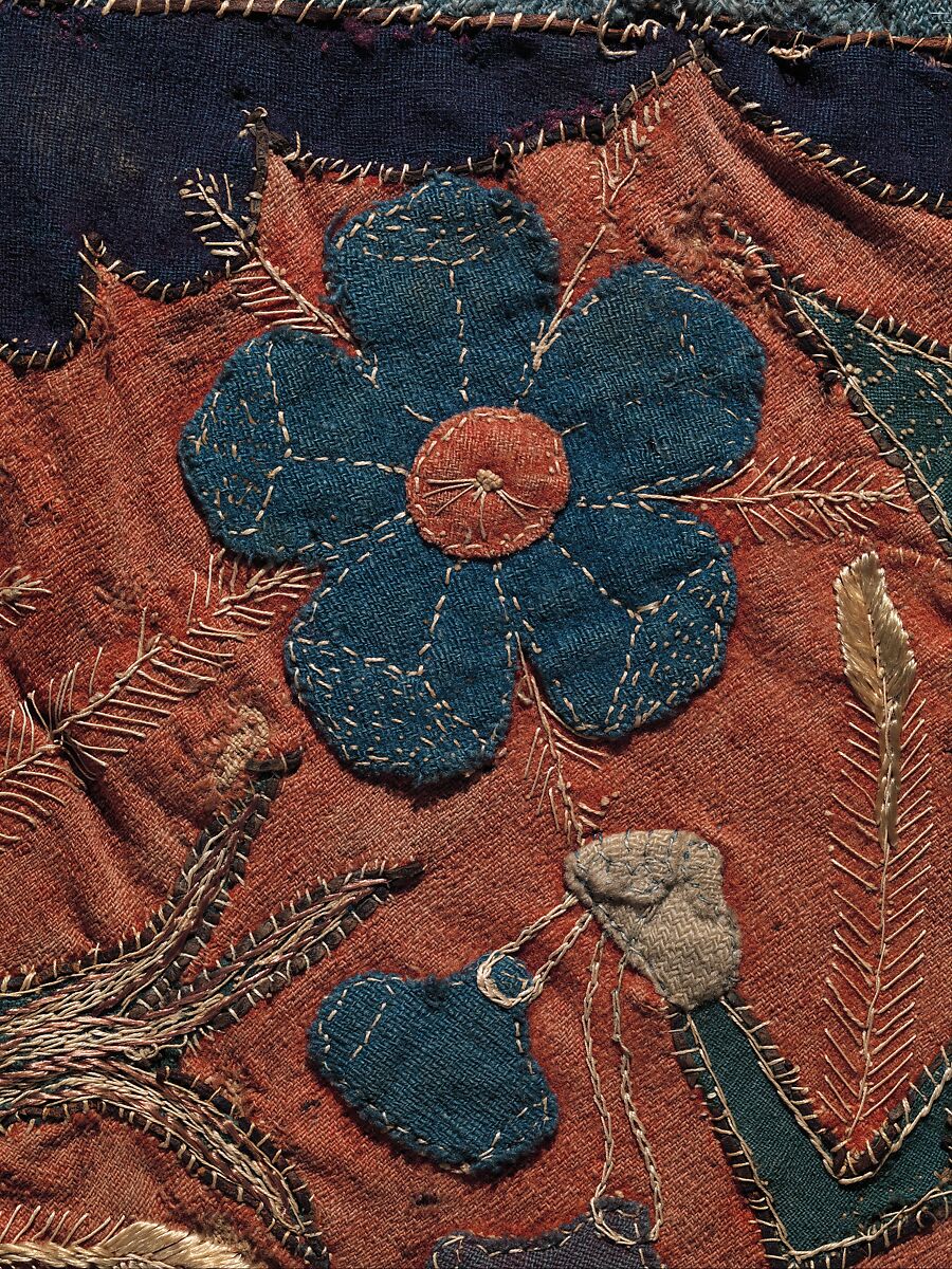 Textile Fragment with Unicorn, Deer, Centaur and Lion, Wool intarsia and applique with gilt leather and linen embroidery, Scandinavian