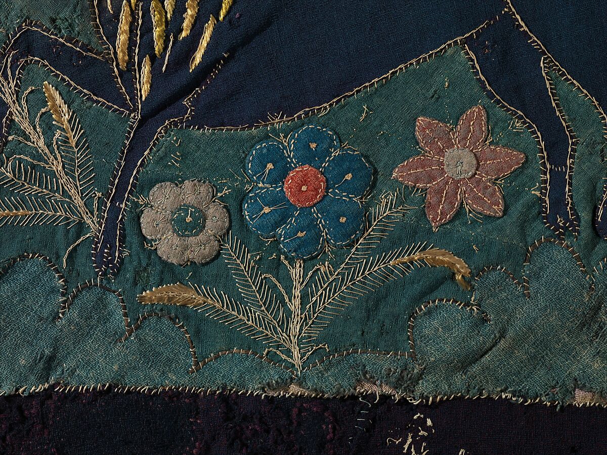 Textile Fragment with Unicorn, Deer, Centaur and Lion, Wool intarsia and applique with gilt leather and linen embroidery, Scandinavian