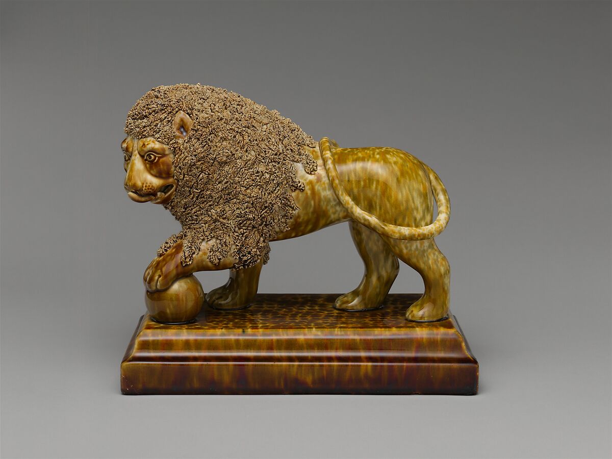 Standing lion, Possibly designed by Daniel Greatbatch (active 1838–ca. 1861), Earthenware, American 