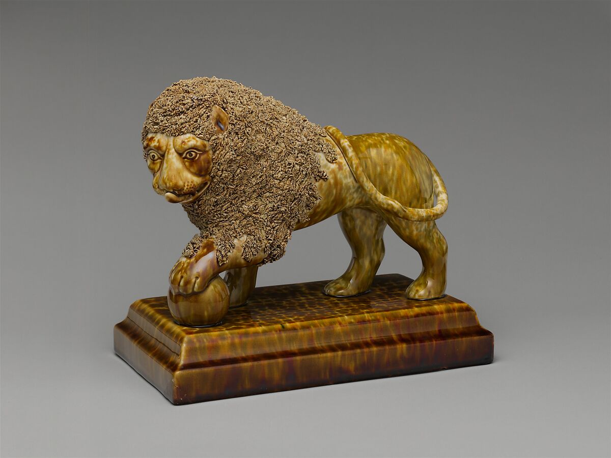 Standing lion, Possibly designed by Daniel Greatbatch (active 1838–ca. 1861), Earthenware, American