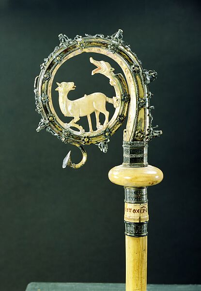Crozier of Bishop Otto I, Ivory, paint, silver, niello, and gilding, South Italian (ivory)/German (inscription)/Hildesheim (mount) 