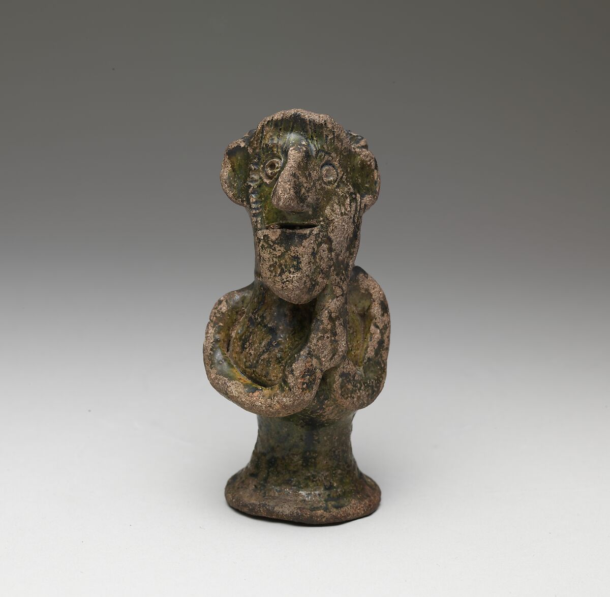 Face Jug, Earthenware, green glaze, British