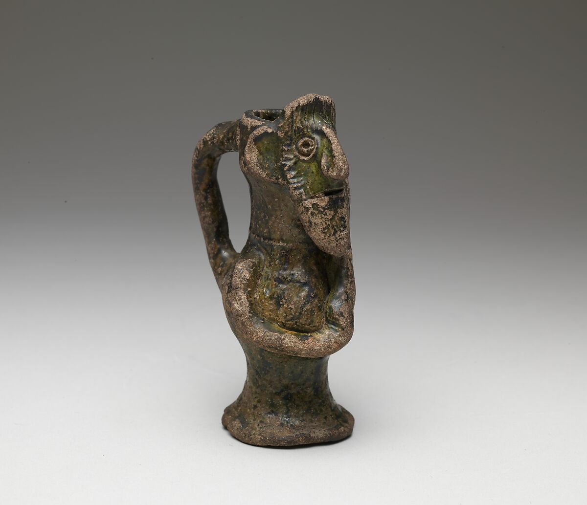 Face Jug, Earthenware, green glaze, British