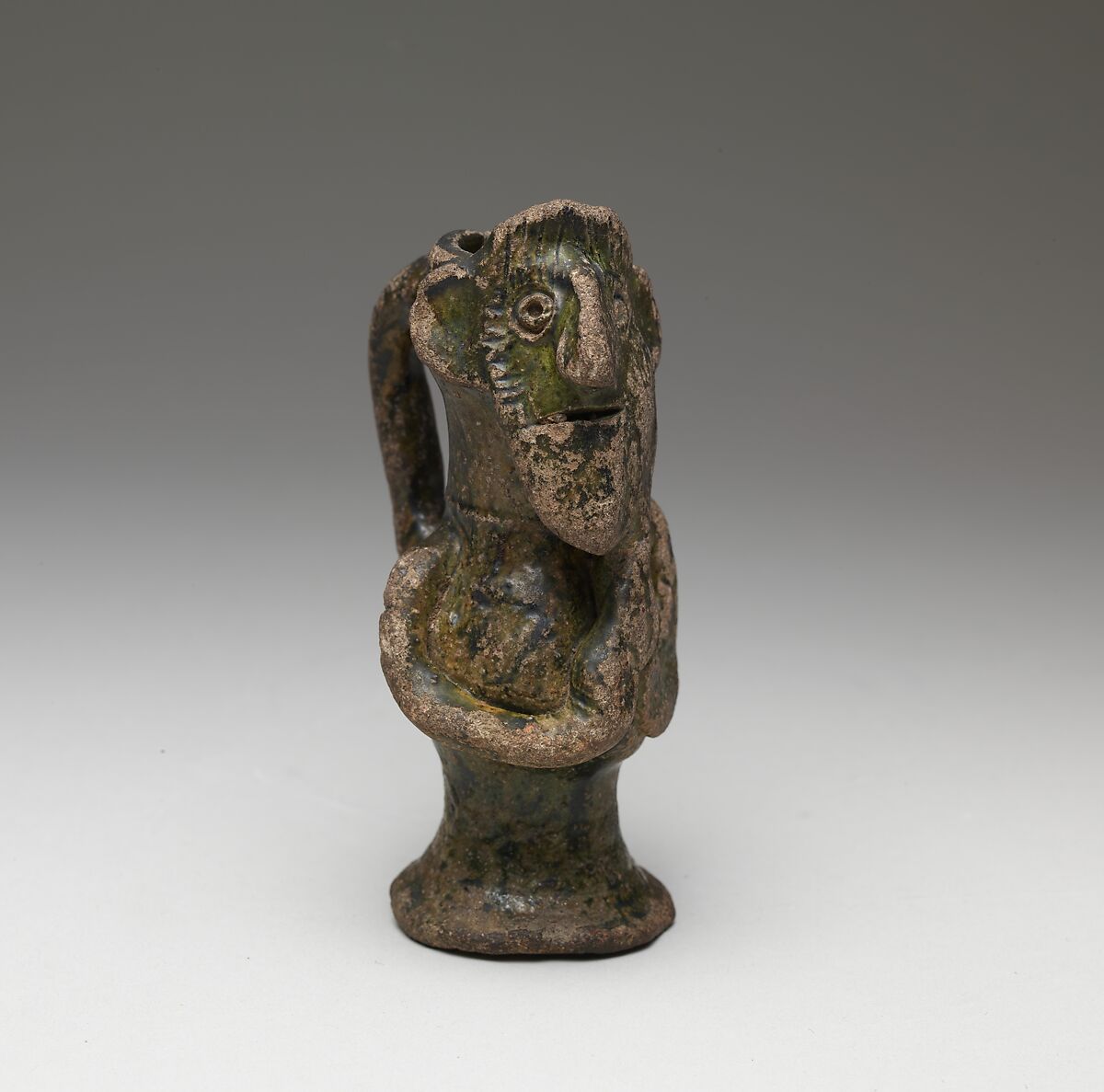 Face Jug, Earthenware, green glaze, British