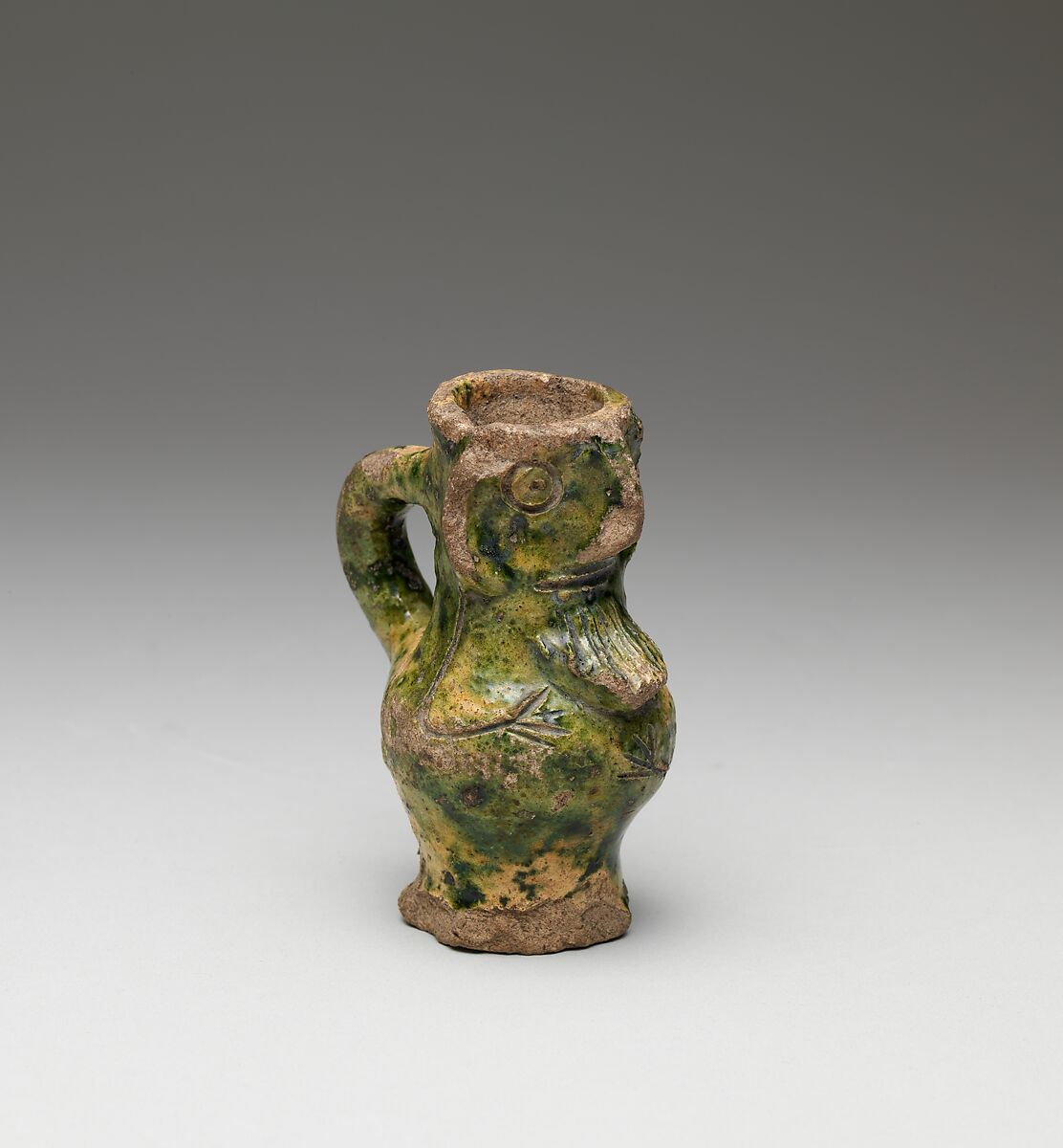 Face Jug, Earthenware, green glaze, British