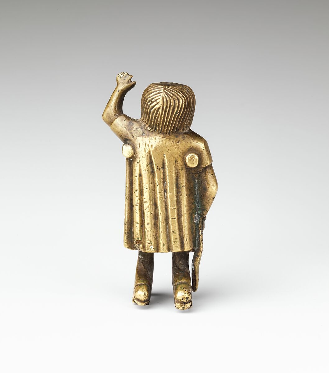 Kneeling Figure with a Crutch, Leaded brass alloy, Netherlandish