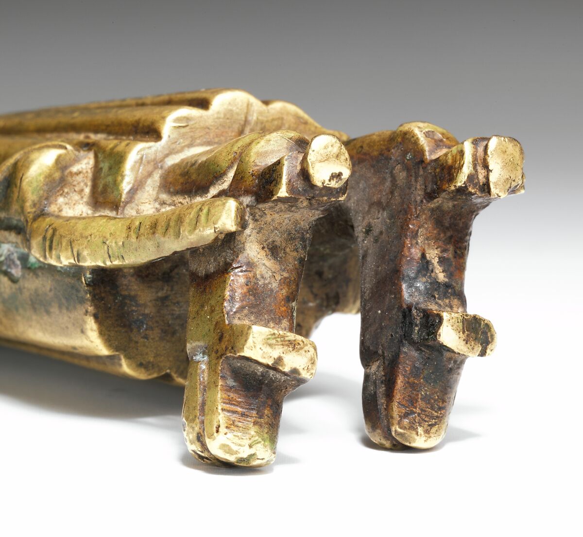 Kneeling Figure with a Crutch, Leaded brass alloy, Netherlandish
