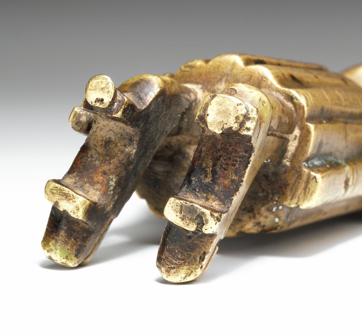Kneeling Figure with a Crutch, Leaded brass alloy, Netherlandish