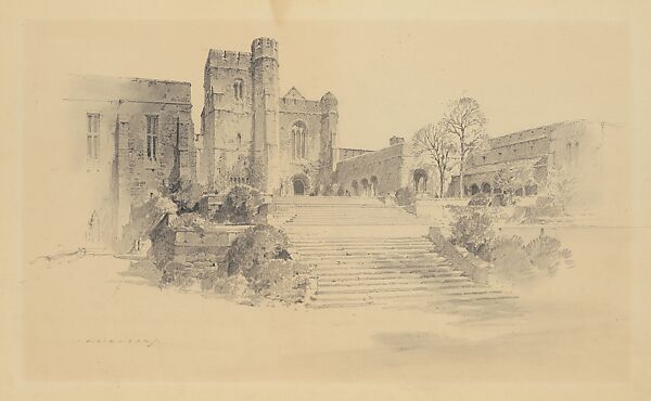 Preliminary Design for The Cloisters - View from the Southwest, Otto Reinhold Eggers (American, 1882–1964), Graphite pencil in various gray tones on mat board, American 
