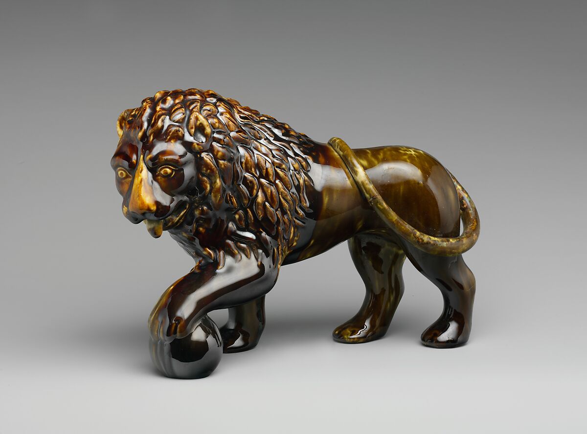 Lioness Figure, Probably designed by Daniel Greatbatch (active 1838–ca. 1861), Mottled brown earthenware, American 