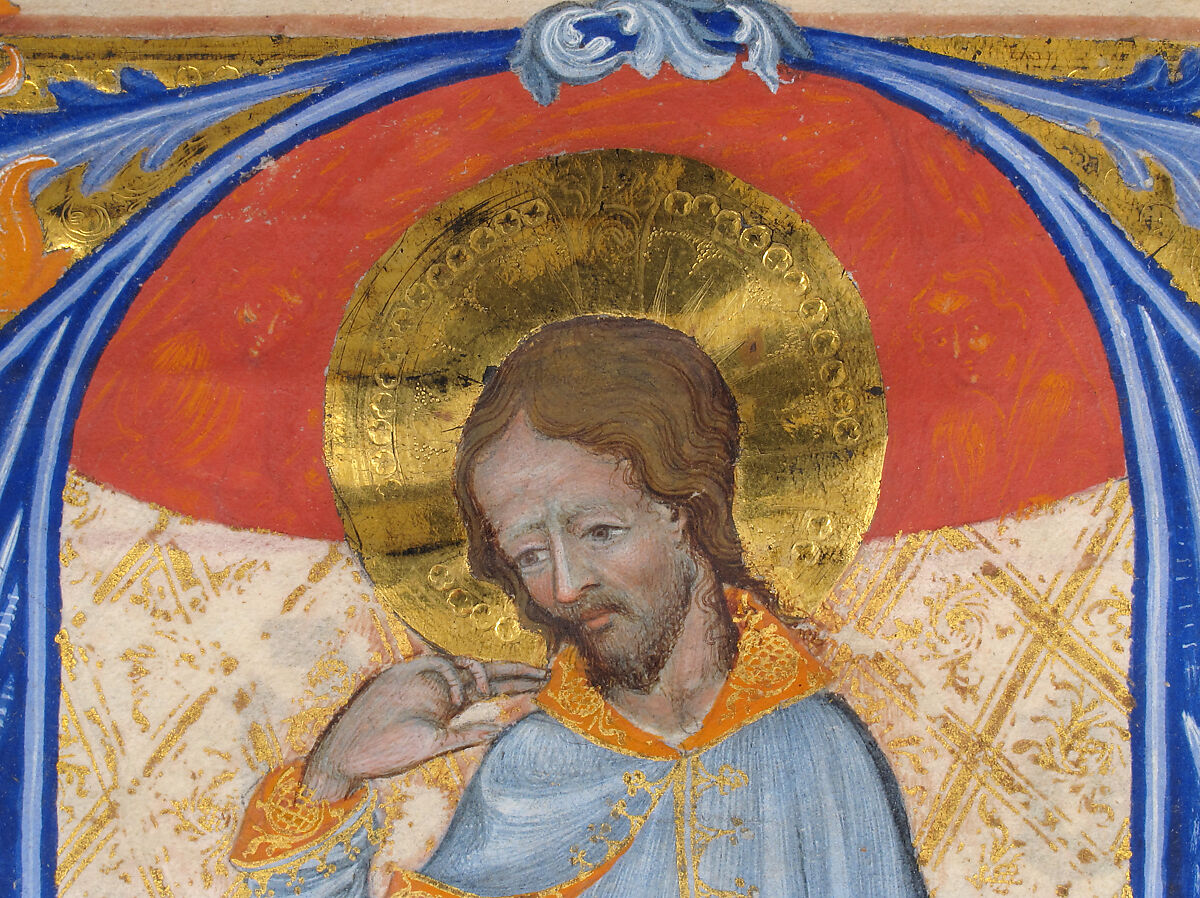 Bifolium with Christ in Majesty in an Initial A, from an Antiphonary, Tempera, gold, and ink on parchment, Bohemian