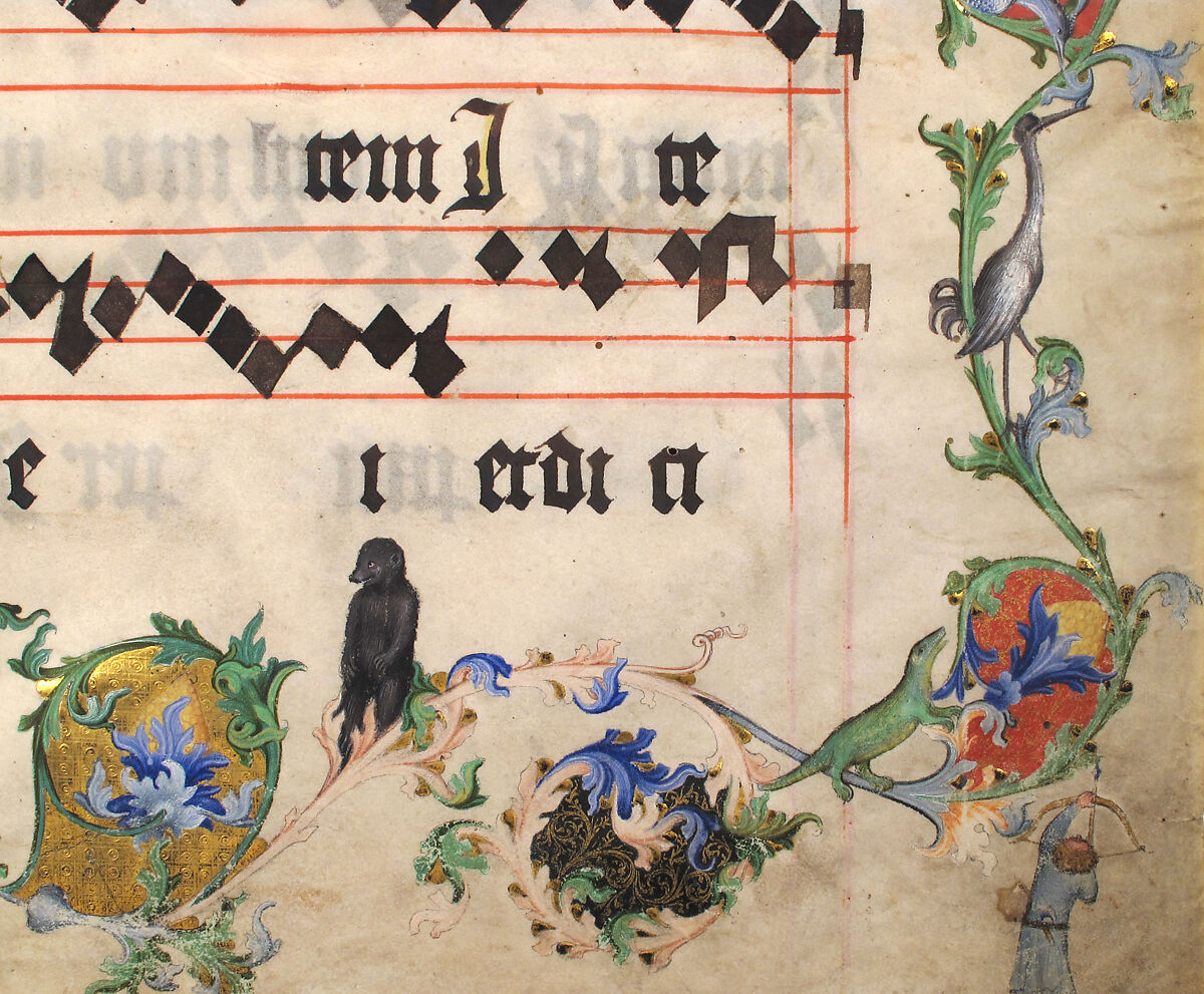 Bifolium with Christ in Majesty in an Initial A, from an Antiphonary, Tempera, gold, and ink on parchment, Bohemian