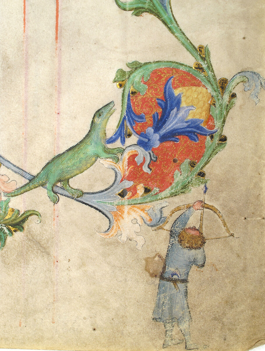 Bifolium with Christ in Majesty in an Initial A, from an Antiphonary, Tempera, gold, and ink on parchment, Bohemian