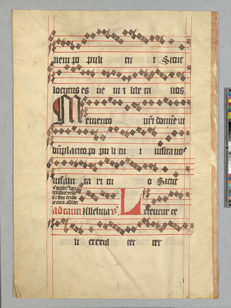 Bifolium with Christ in Majesty in an Initial A, from an Antiphonary, Tempera, gold, and ink on parchment, Bohemian