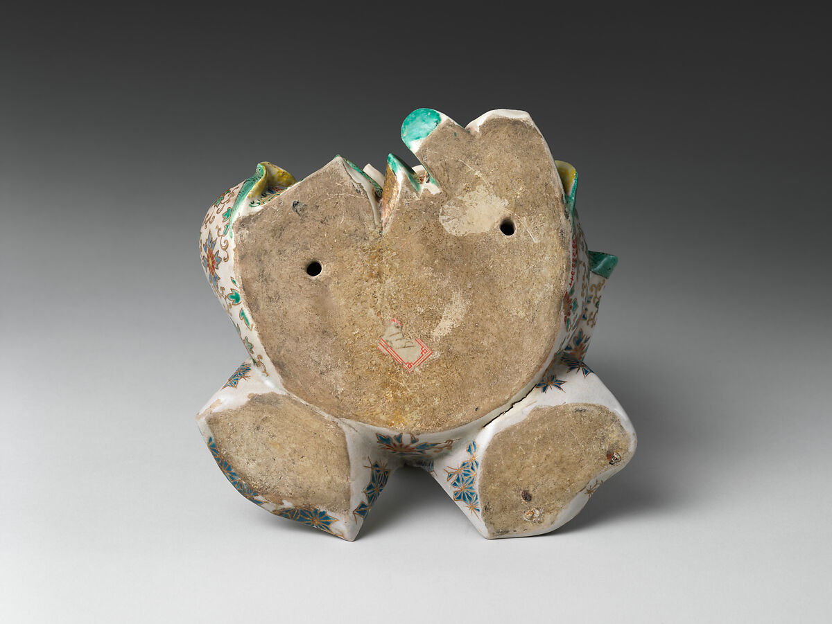 Seated Karako (Chinese boy) with a Child, Stoneware with polychrome enamels and gold over finely crackled glaze (Satsuma ware), Japan