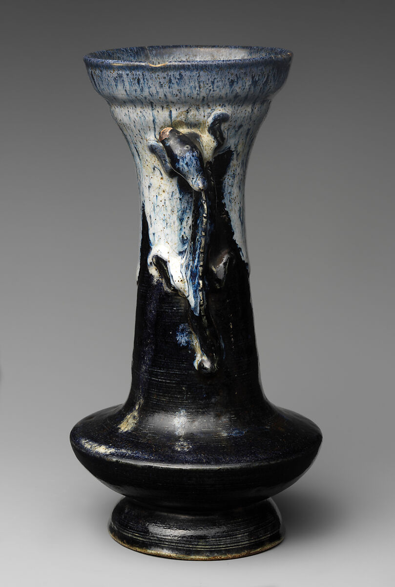 Vase, Pottery with blue and white glaze, Japan