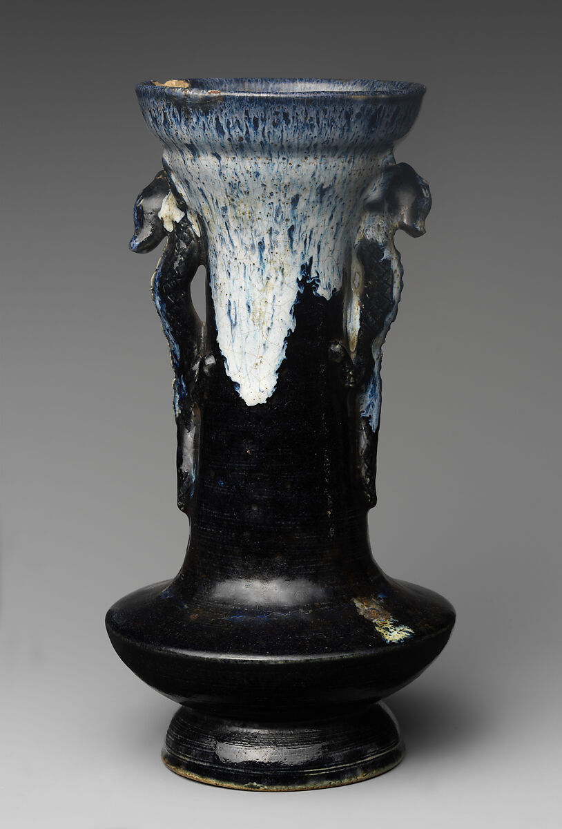 Vase, Pottery with blue and white glaze, Japan