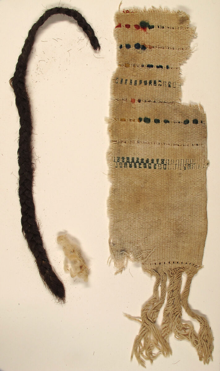 Textile Fragments and braid, Cotton (?) and human hair, Coptic 