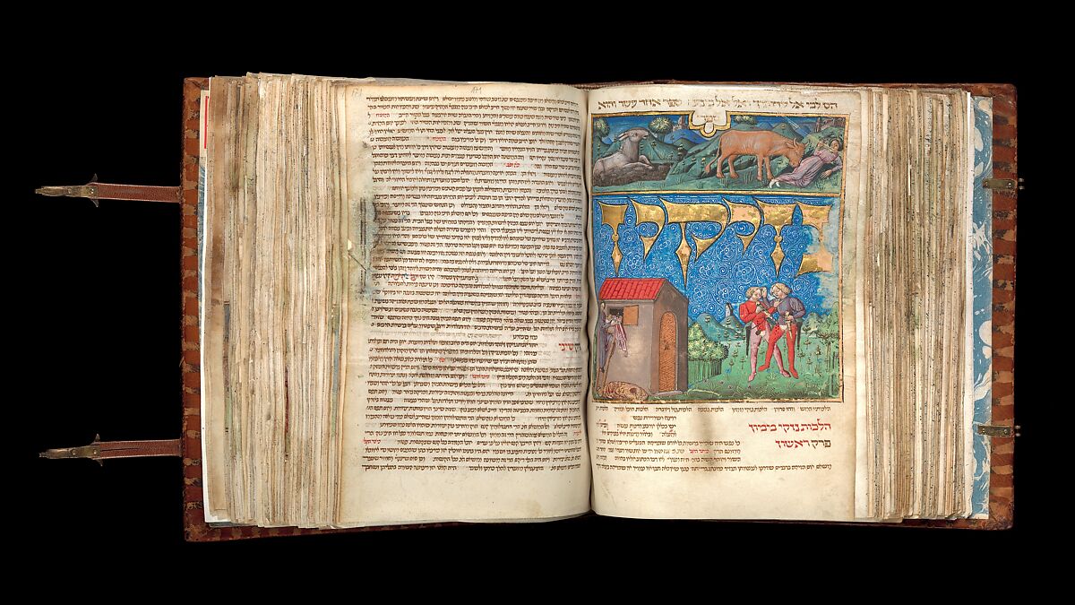 Mishneh Torah, Attributed to Master of the Barbo Missal (Italian), Tempera and gold leaf on parchment; leather binding, North Italian