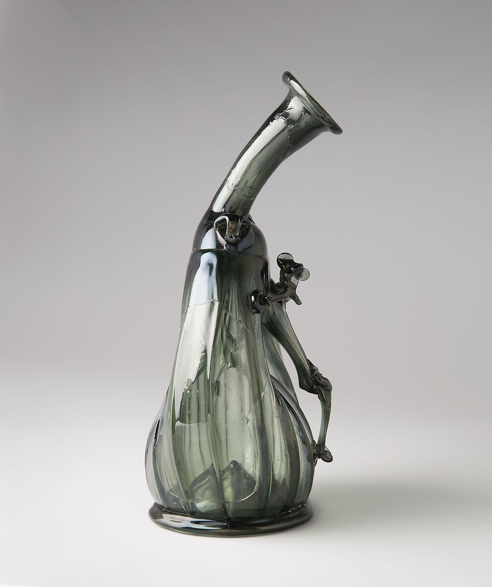 Pilgrim Flask with the Corpus Christi, Free-blown glass with applied decoration, German