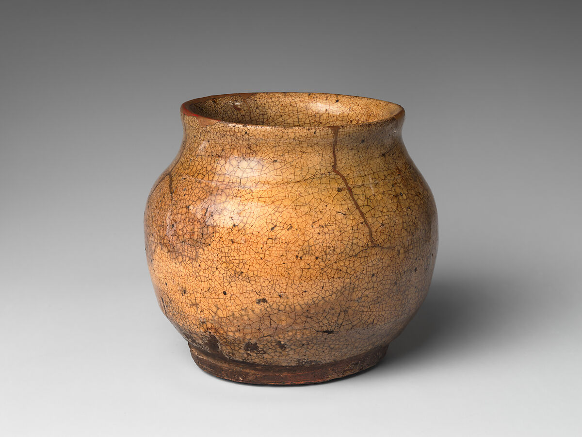 Small Jar (Kotsubo), Stoneware with ash glaze (Karatsu ware); gold lacquer repairs, Japan