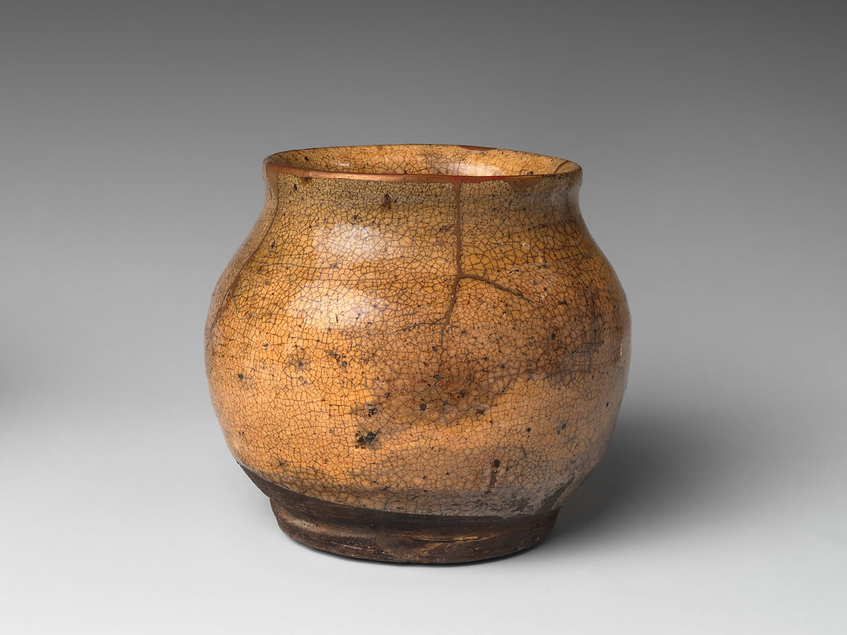 Small Jar (Kotsubo), Stoneware with ash glaze (Karatsu ware); gold lacquer repairs, Japan