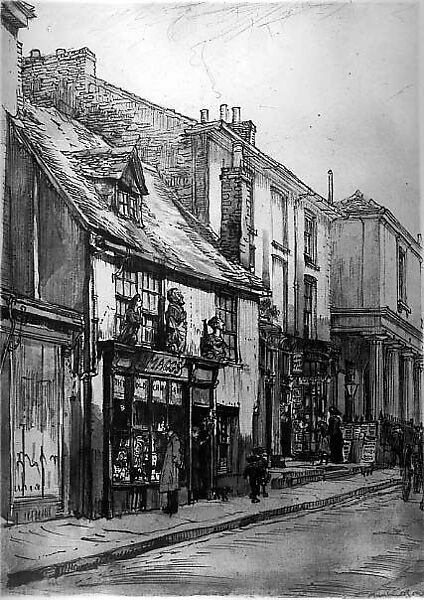 Street in Falmouth, Sir Muirhead Bone (British, Glasgow, Scotland 1876–1953 Oxford), Graphite and watercolor on paper prepared with white ground 