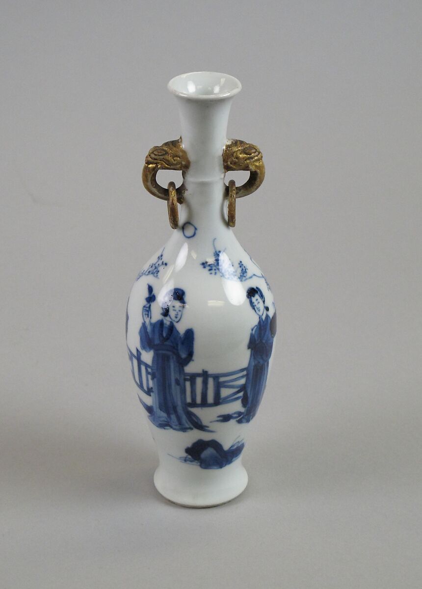 Vase with ladies, Porcelain painted in underglaze cobalt blue (Jingdezhen ware), China