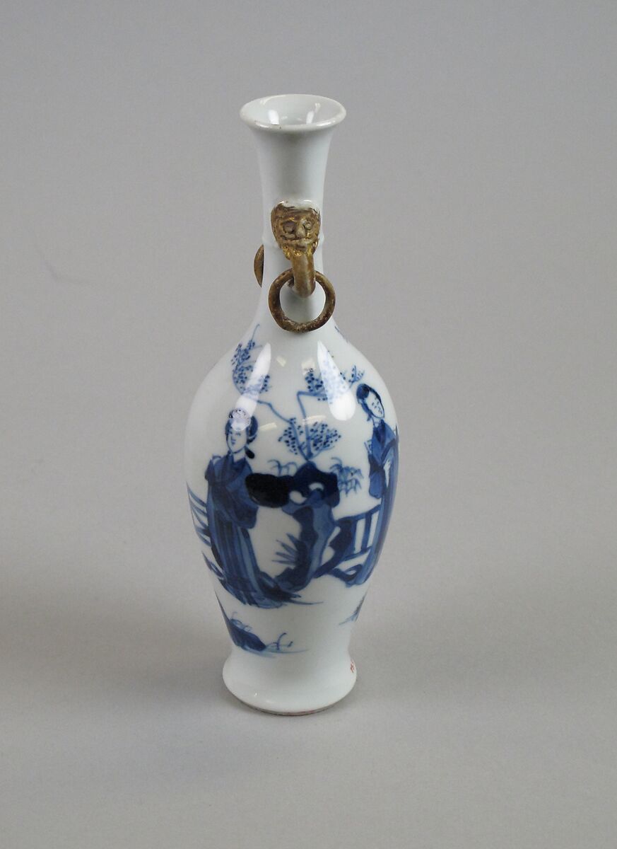 Vase with ladies, Porcelain painted in underglaze cobalt blue (Jingdezhen ware), China