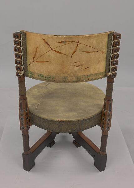 Desk chair, Carlo Bugatti (Italian, Milan 1855–1940 Molsheim), Walnut, brass,vellum, pewter